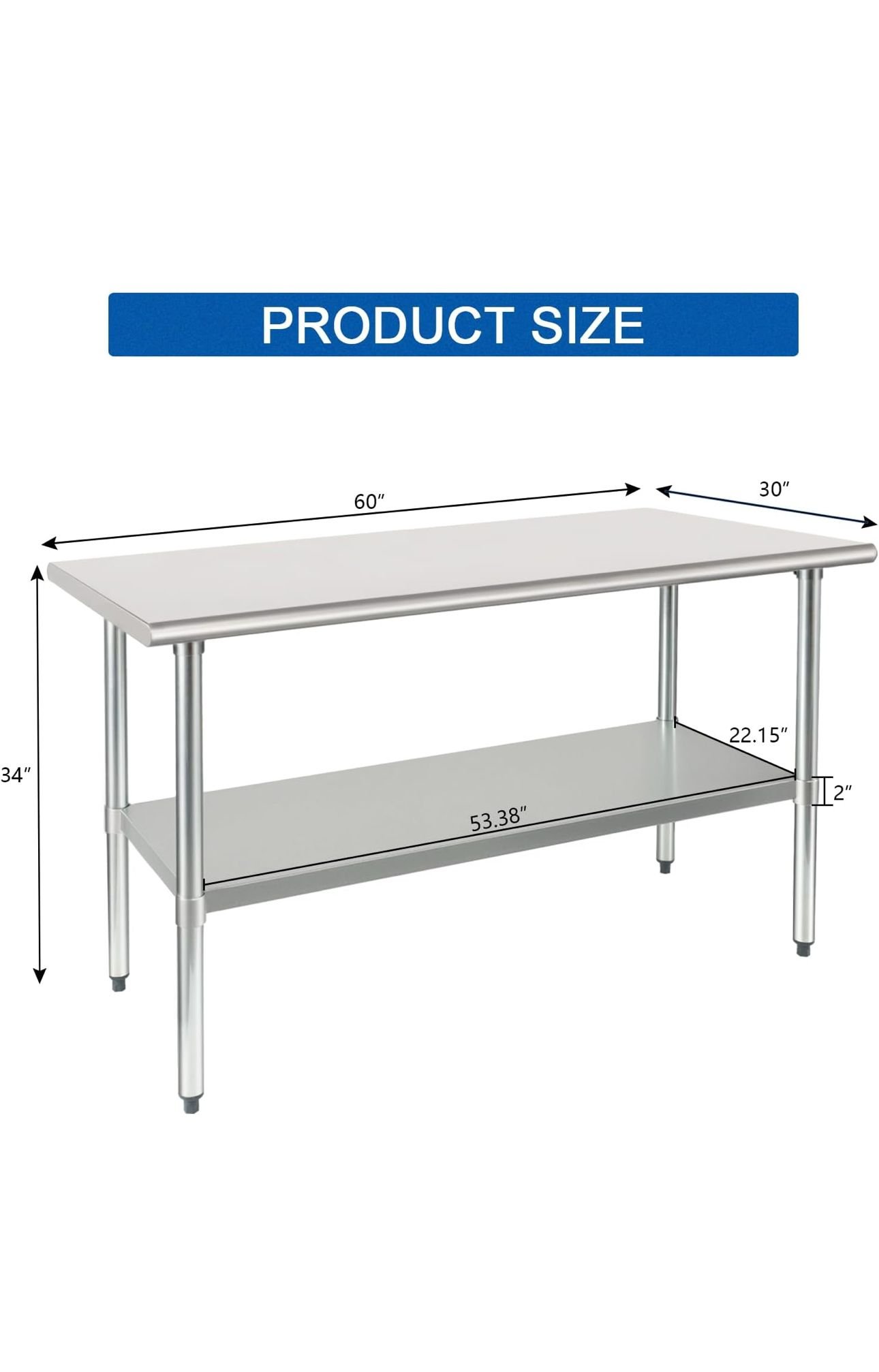 HARDURA 60" x 30" Stainless Steel Commercial Work Table with Adjustable Undershelf - Image 3