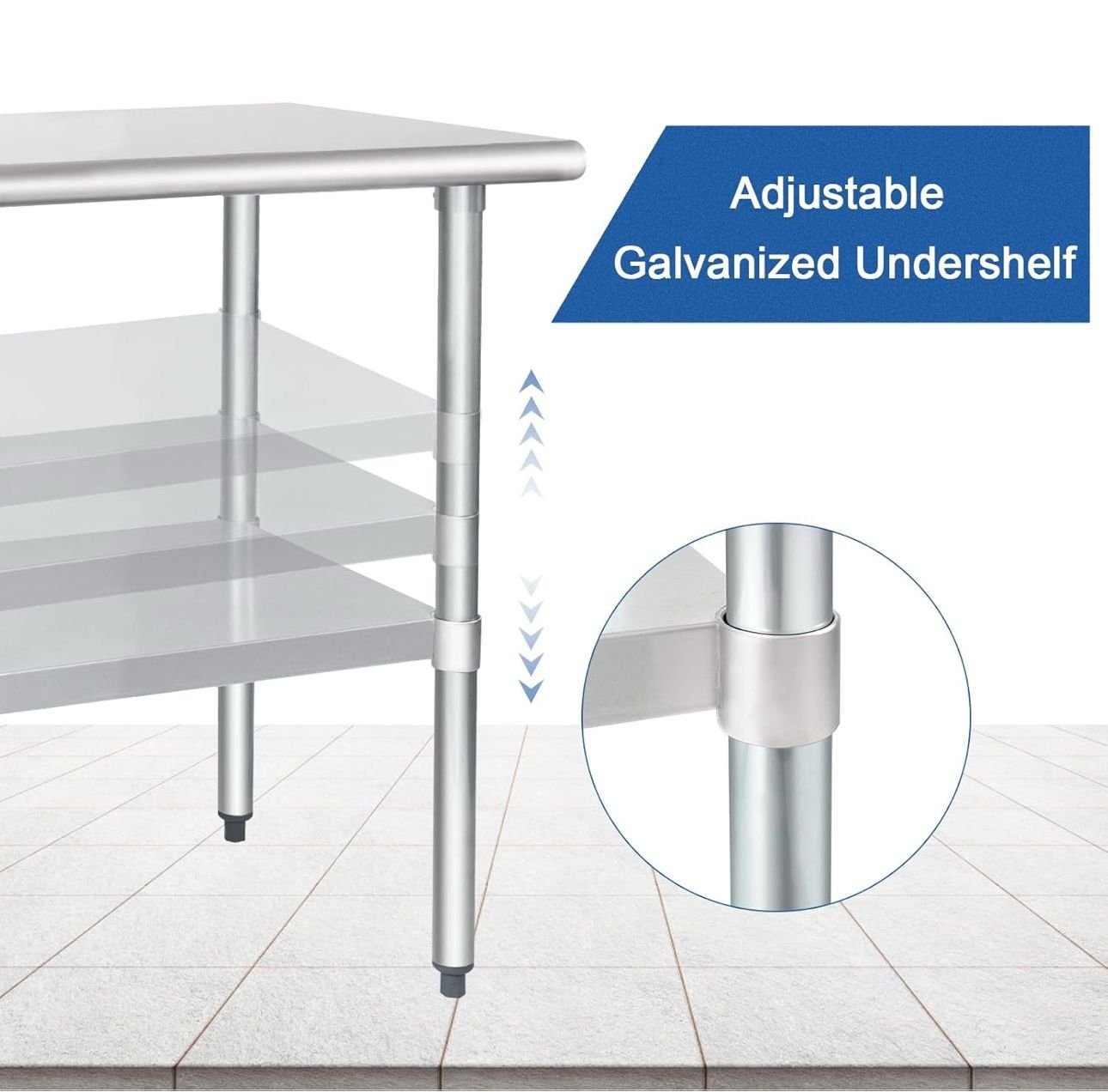 HARDURA 60" x 30" Stainless Steel Commercial Work Table with Adjustable Undershelf - Image 4