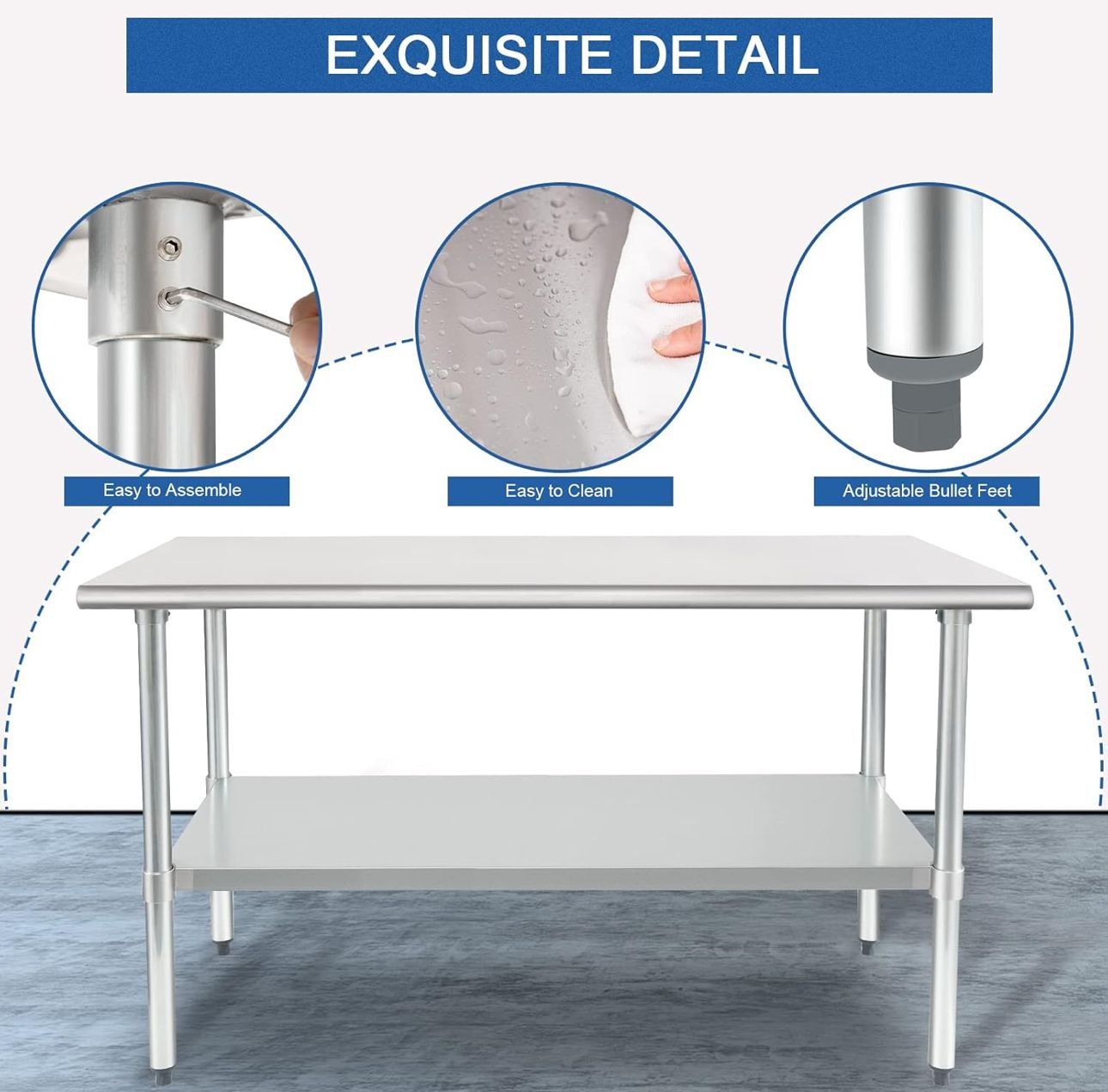 HARDURA 60" x 30" Stainless Steel Commercial Work Table with Adjustable Undershelf - Image 5
