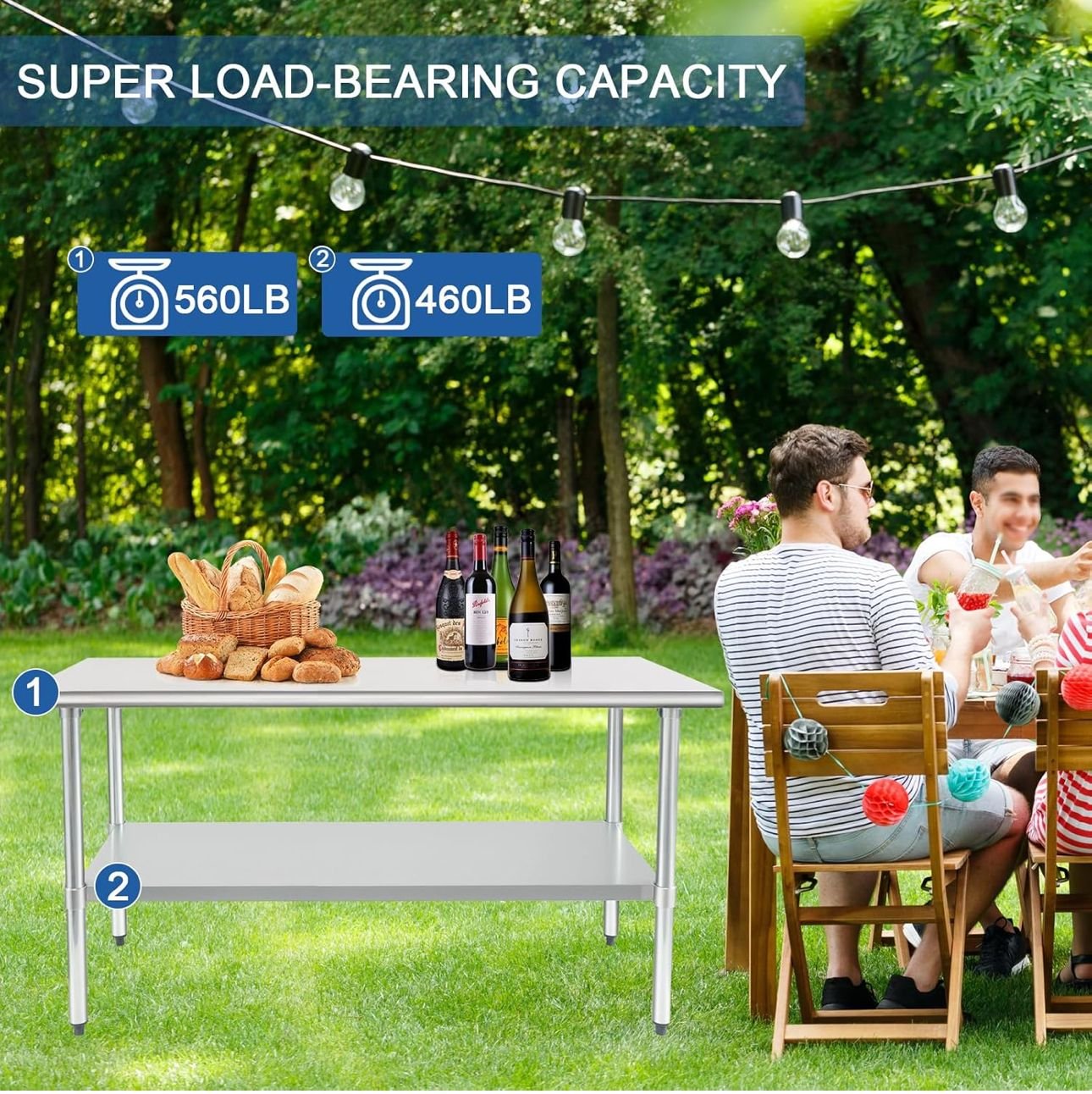 HARDURA 60" x 30" Stainless Steel Commercial Work Table with Adjustable Undershelf - Image 6