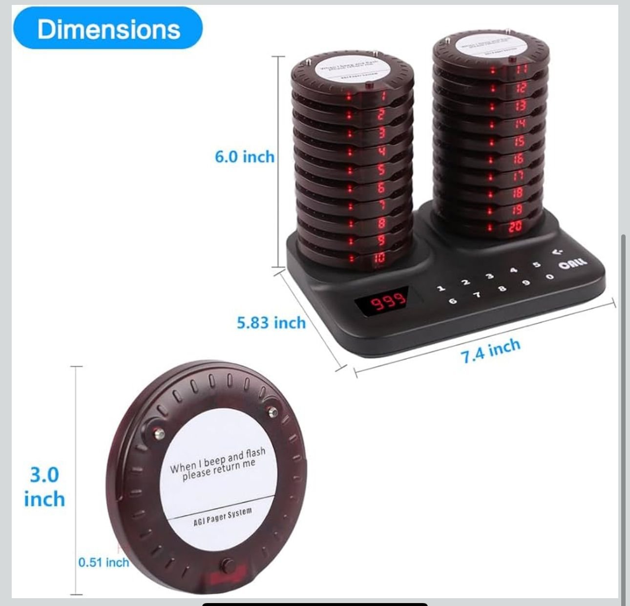 Wirelesslinkx Restaurant Pager System – 20-Coaster Beepers with Vibration, Flash, and Buzzer - Image 4