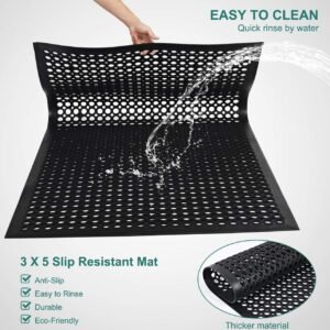 Commercial Rubber Kitchen Mat 3x5 ft – Anti-Fatigue, Slip Resistant, Drain Holes